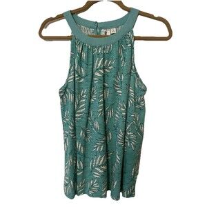Lauren Conrad Turquoise Palm Leaf Print Camisole Tank Sleeves Top Size Medium